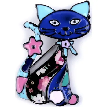 Brož Kovová brož pes, kočka - 3 modrá kočka