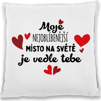 Dekorativní polštářek Polštářek pro zamilované Nejoblíbenější místo na světe, Barva Bílá, Velikost 40×40 cm, Canvas Bavlněný polštář Bezvatriko.cz 2801