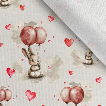 Teplákovina Takoy 150 cm zajíc s růžovými balóny