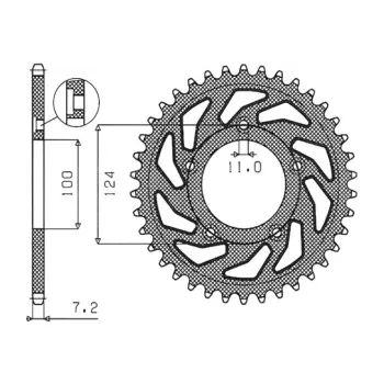 Řetězová sada pro motocykl ocelová rozeta pro sekundární řetězy typu 525, SUNSTAR (37 zubů)