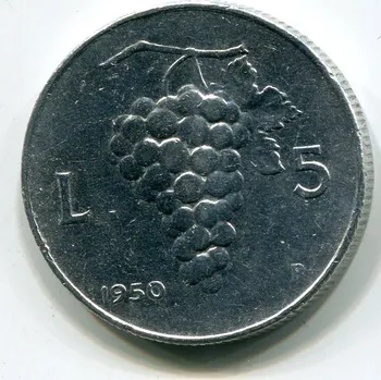 ITÁLIE. 5 lire 1950. KM-89