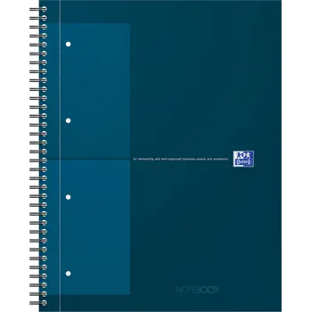 Blok spirálový Oxford International Notebook A4+, 80 listů, čtvereček, petrolej
