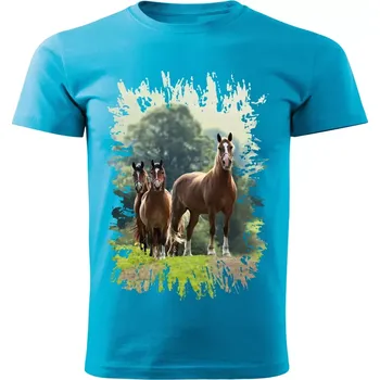Dívčí tričko Dětské tričko s koněm koňská hlava vzor 450 tyrkysové 158 (dětské tričko s koňskou hlavou , kůň , koně )