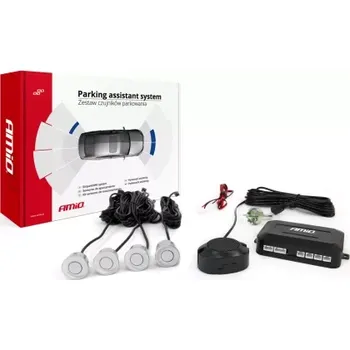 Parkovací asistent AMIO asistenty parkování se zvukovým signalizátorem/bzučák 4-senzorové, stříbrné