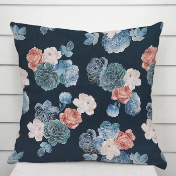 Povlak na dekorativní polštářek Dekorační povlak na polštář TF-060 Modré a červené růže na tmavě modrém 30 x 50 cm