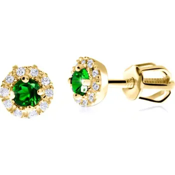 Náušnice Zlaté náušnice se zeleným zirkonem, 1.16 g,