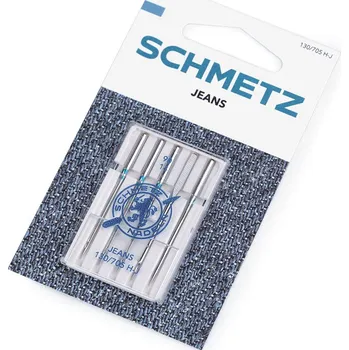 Strojové jehly Jeans 90; 100; 110 sdružené Schmetz na kartě, malé, 1 (90/14) nikl