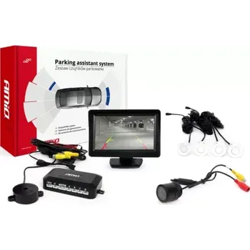 Parkovací asistent AMIO asistenty parkování TFT01 4,3" s kamerou HD-301-IR, 4-senzorové, bílé