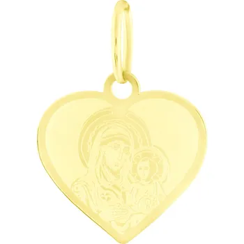 Přívěsek GEMMAX Original – garance kvality Zlatý přívěsek Madonka s dítětem v srdíčku – zlatý šperk ryzosti 585/1000 v Dárkovém balení s Certifikátem GUPYN-02422