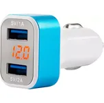 AMIO autonabíječka mobilního telefonu s 2xUSB + tester napětí akumulátoru TEST-04