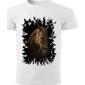 Pánské tričko Pánské tričko s koněm , kůň vzor 457 bílé 4XL (Pánské trička s koňskou hlavou , koněm , koňmi , kůň)