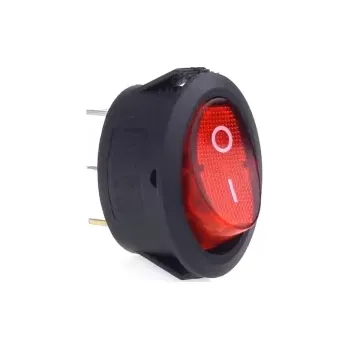 AMIO přepínač kolébkový kulatý s červeným podsvícením 12/230V - BU01