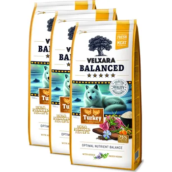 Krmivo pro psa 3x Velxara Balanced Dry FM Dog Adult Monoprotein Turkey & Rice 12 kg