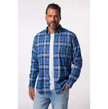 Pánská košile JP1880, Plus size Kostkovaná košile JP1880, dlouhé rukávy, límeček s knoflíky, Modern střih, do 8XL pro plnoštíhlé nadměrná velikost, 834830740-1907, modrý, 8XL, Plus size oblečení, Oblečení pro vysoké muže, Nadměrné velikosti, Oblečení pro plnoštíhlé.