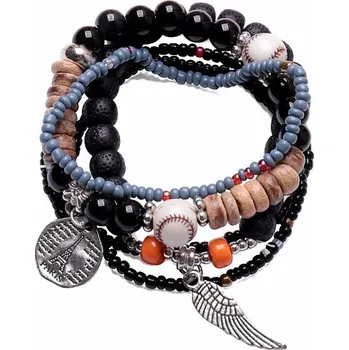 Náramek Sada pěti módních náramků v černém tónu unisex obvod cca 16 až 23 cm