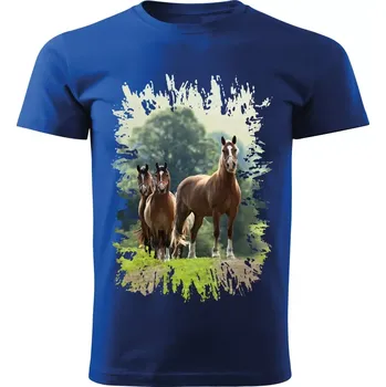 Pánské tričko Pánské tričko s koněm , kůň vzor 450 modré 5XL (Pánské trička s koňskou hlavou , koněm , koňmi , kůň)