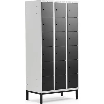 Šatní skříň Boxová šatní skříň CLASSIC, s nohami, 3 sekce, 18 boxů, 1940x900x550 mm, černé dveře