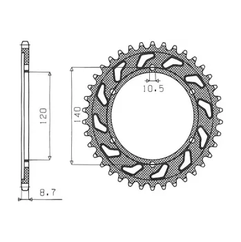 Řetězová sada pro motocykl ocelová rozeta pro sekundární řetězy typu 530, SUNSTAR (40 zubů)