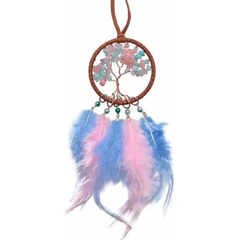 Feng Shui závěs Strom života s růženínem a akvamarínem cca 35 cm
