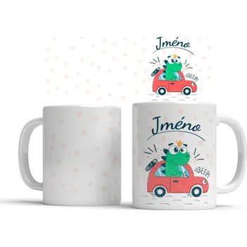 Hrnek Dino v autě se jménem - Růžová