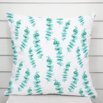 Povlak na dekorativní polštářek Dekorační povlak na polštář TF-089 Tyrkysové listy eukalyptu na bílém 50 x 60 cm