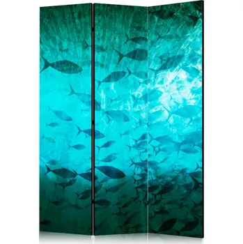 Paraván Paraván - Podmořský ráj - Četné hejno ryb v krásné tyrkysově modré hloubce osvětlené slunečním světlem Velikost: 135x172 cm, Provedení: Jednostranný
