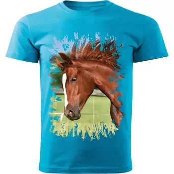 Dívčí tričko Dětské tričko s koněm koňská hlava vzor 452 tyrkysové 122 (dětské tričko s koňskou hlavou , kůň , koně )