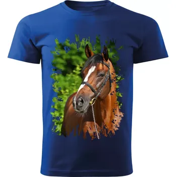 Pánské tričko Pánské tričko s koněm , kůň vzor 455 modré 5XL (Pánské trička s koňskou hlavou , koněm , koňmi , kůň)