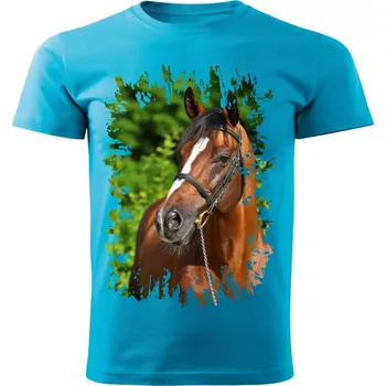 Pánské tričko Pánské tričko s koněm , kůň vzor 455 tyrkysové 4XL (Pánské trička s koňskou hlavou , koněm , koňmi , kůň)