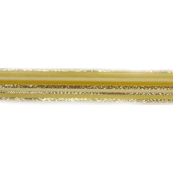 Stuha Plátnová stuha s monofilem, metaloplastem a drátem, 15 mm, okrová