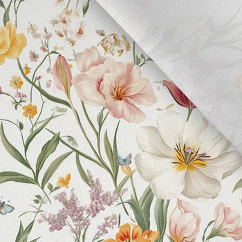 Bavlna premium NELA jarní květiny a motýli