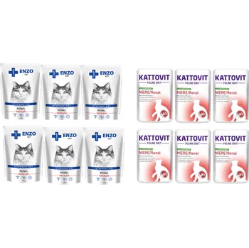 Krmivo pro kočku Kattovit Niere/Renal krůtí 6x85g sáček + ENZO VET Renal 6x100g