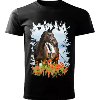 Pánské tričko Pánské tričko s koněm , kůň vzor 456 černé 4XL (Pánské trička s koňskou hlavou , koněm , koňmi , kůň)