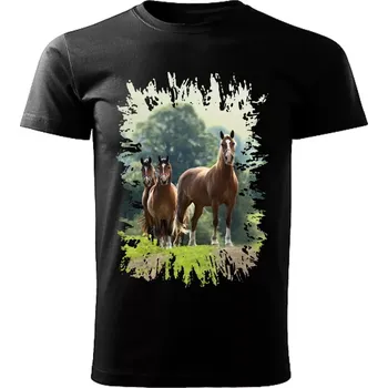 Pánské oblečení Pánské tričko s koněm , kůň vzor 450 černé 4XL (Pánské trička s koňskou hlavou , koněm , koňmi , kůň)