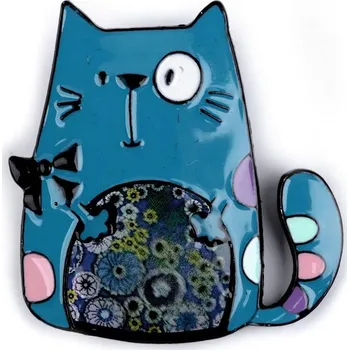 Brož Kovová brož pes, kočka - 5 tyrkys kočka