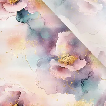 Umělé hedvábí / silky mírně elastické růžové akvarelové květy Lulu