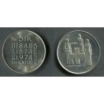 ŠVÝCARSKO. 5 franken 1974. CONSTITUTIO. KM-52