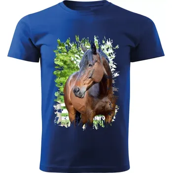 Pánské tričko Pánské tričko s koněm , kůň vzor 451 modré 4XL (Pánské trička s koňskou hlavou , koněm , koňmi , kůň)