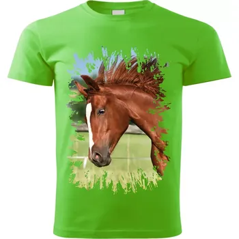 Pánské tričko Pánské tričko s koněm , kůň vzor 452 zelené M (Pánské trička s koňskou hlavou , koněm , koňmi , kůň)