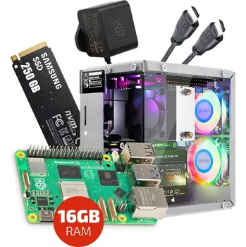 Stolní počítač Sada s Raspberry Pi 5 (16GB RAM), Pironman 5, 250GB SSD + příslušenství
