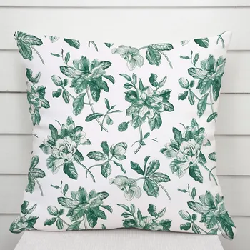 Povlak na polštářek Dekorační povlak na polštář TF-091 Zelené květiny na bílém 40 x 40 cm