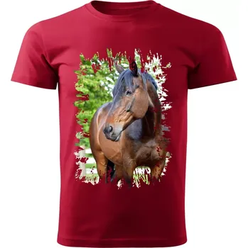 Pánské tričko Pánské tričko s koněm , kůň vzor 451 červené 3XL (Pánské trička s koňskou hlavou , koněm , koňmi , kůň)