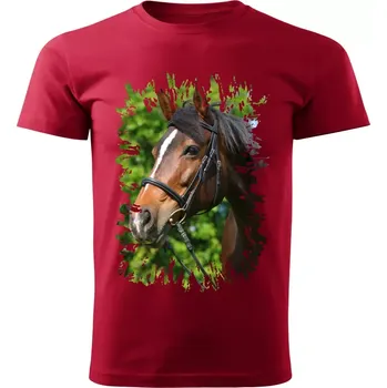 Pánské tričko Pánské tričko s koněm , kůň vzor 453 červené 3XL (Pánské trička s koňskou hlavou , koněm , koňmi , kůň)