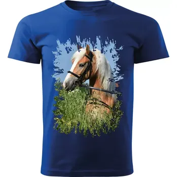 Pánské tričko Pánské tričko s koněm , kůň vzor 454 modré 3XL (Pánské trička s koňskou hlavou , koněm , koňmi , kůň)