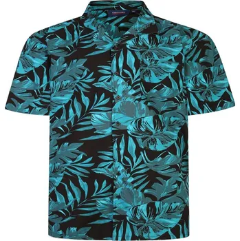 Pánská košile Pánská letní košile "havajka" s krátkým rukávem (vzor petrol listy) - v nadměrné velikosti 3832