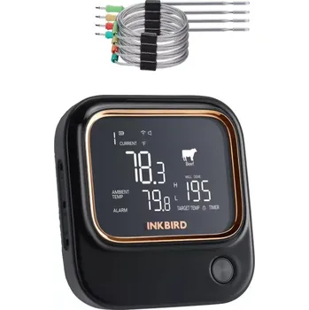Kuchyňský teploměr BBQ Grilovací teploměr Inkbird IBT-26S-4PR, 4 drátové sondy, WiFi 5GHz + Bluetooth do 50 m (Inkbird IBT-26S-4PR Malý přenosný teploměr na maso se 4 sondami, Wifi, Bluetooth, LCD displej)