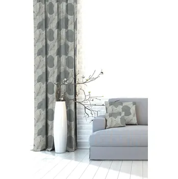 Závěs Hotový závěs OXY s tunýlkem, Listy šedý a béžový, 145 x 180 cm