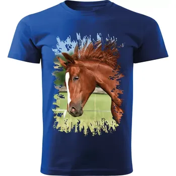 Dívčí tričko Dětské tričko s koněm koňská hlava vzor 452 modré 158 (dětské tričko s koňskou hlavou , kůň , koně )