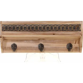 Dřevěná polička s háčky přírodní
