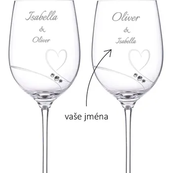 Sklenice Dekorant svatby Sklenice na víno SE JMÉNY s kamínky Swarovski Romance 330 ml 2 průhledná